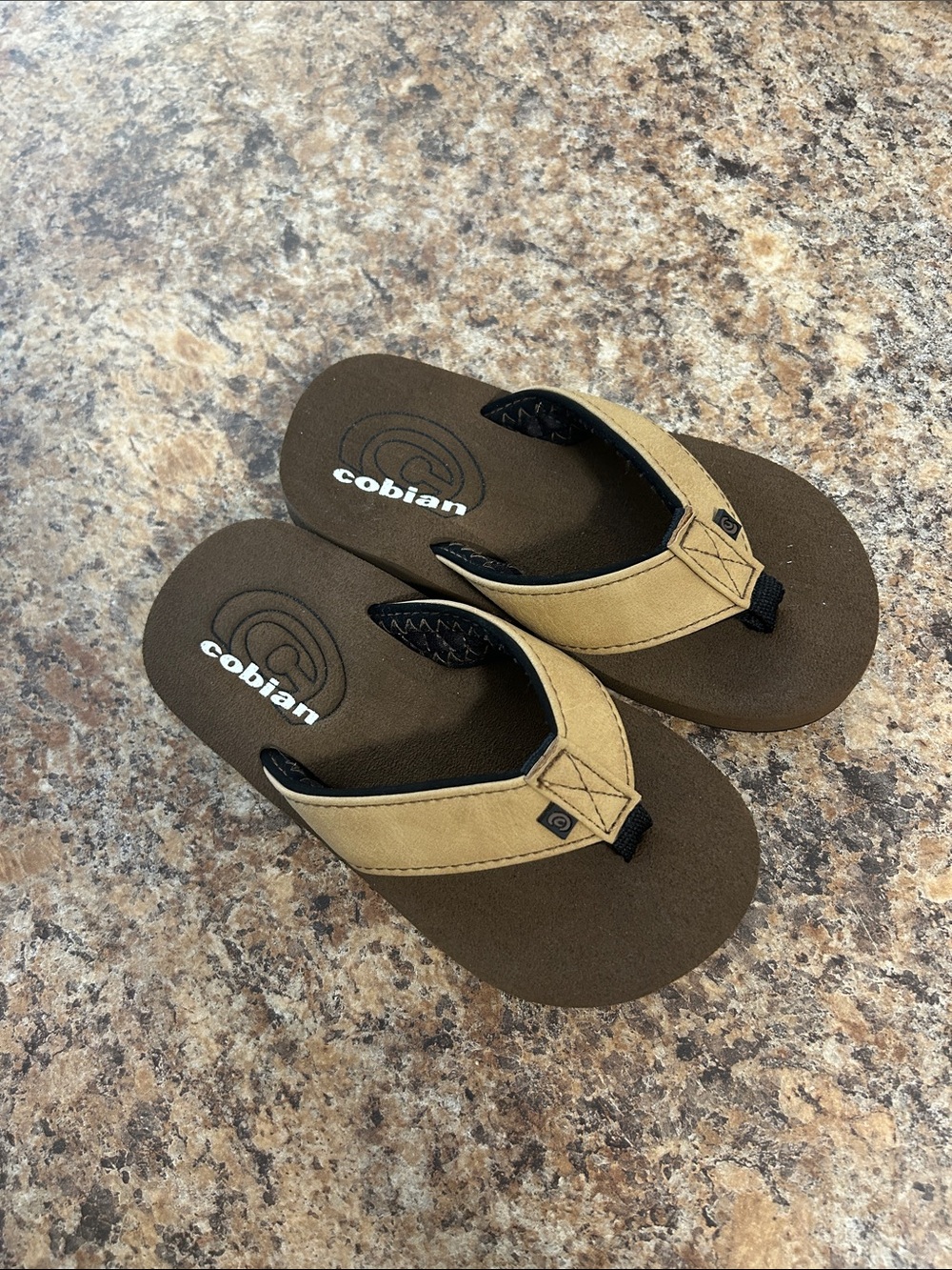 Cobian Brown Footbed Tan Strap Flip Flops